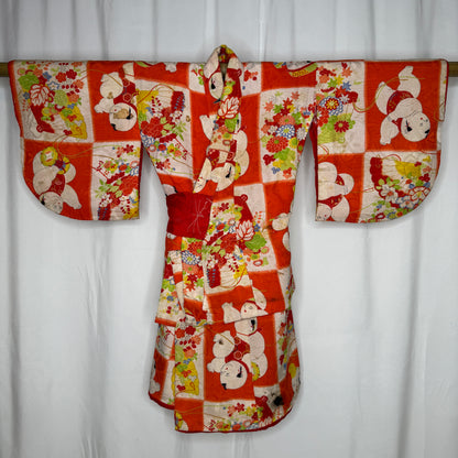 "Checkerboard Ningyo" Vintage Girl's Kimono