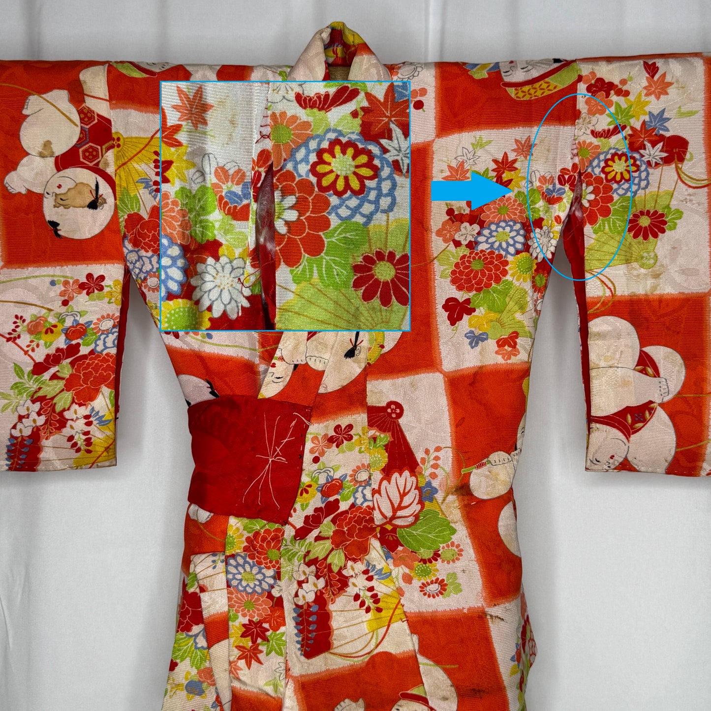 "Checkerboard Ningyo" Vintage Girl's Kimono