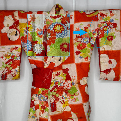 "Checkerboard Ningyo" Vintage Girl's Kimono