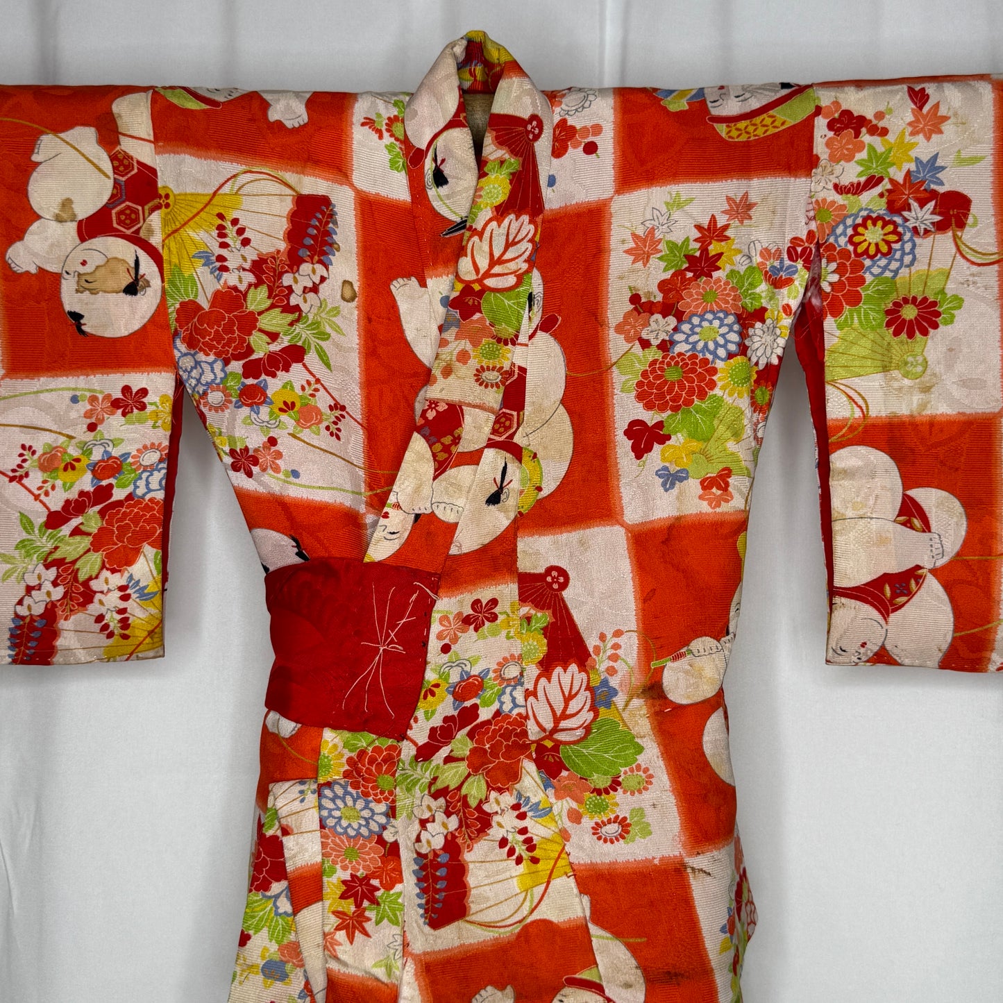 "Checkerboard Ningyo" Vintage Girl's Kimono
