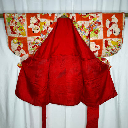 "Checkerboard Ningyo" Vintage Girl's Kimono