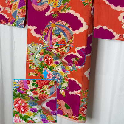 "Temari Charm" Antique Girl's Kimono