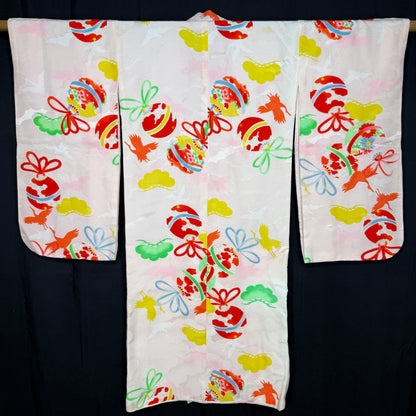 "Temari & Cranes" Vintage Girl's Kimono