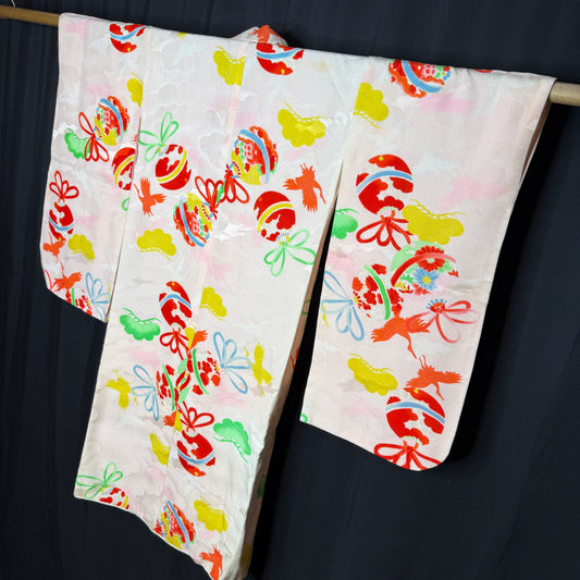 "Temari & Cranes" Vintage Girl's Kimono