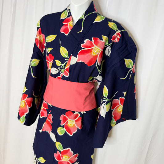 "Midnight Tsubaki" Vintage Japanese Yukata
