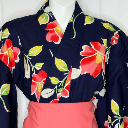 "Midnight Tsubaki" Vintage Japanese Yukata