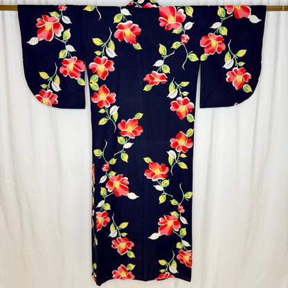 "Midnight Tsubaki" Vintage Japanese Yukata