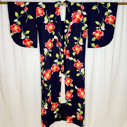 "Midnight Tsubaki" Vintage Japanese Yukata