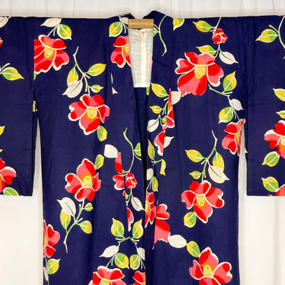 "Midnight Tsubaki" Vintage Japanese Yukata