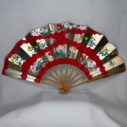 "Persimmon and Camellia" Vintage Dance Folding Fan