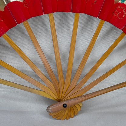 "Persimmon and Camellia" Vintage Dance Folding Fan