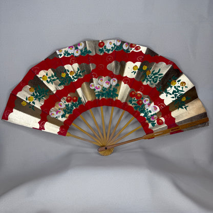 "Persimmon and Camellia" Vintage Dance Folding Fan