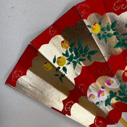 "Persimmon and Camellia" Vintage Dance Folding Fan