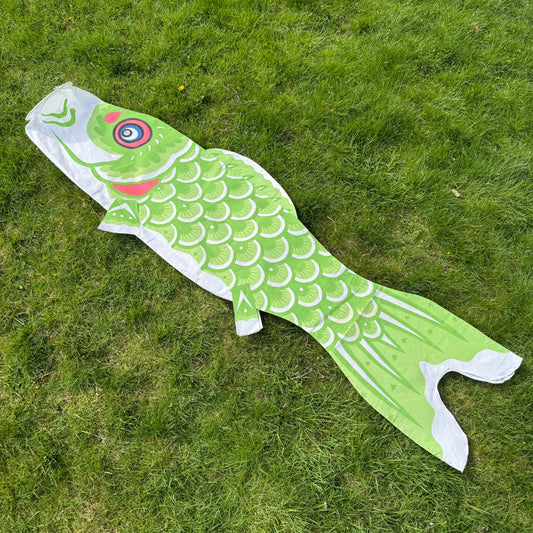 "Green Koi" Vintage Nobori Banner