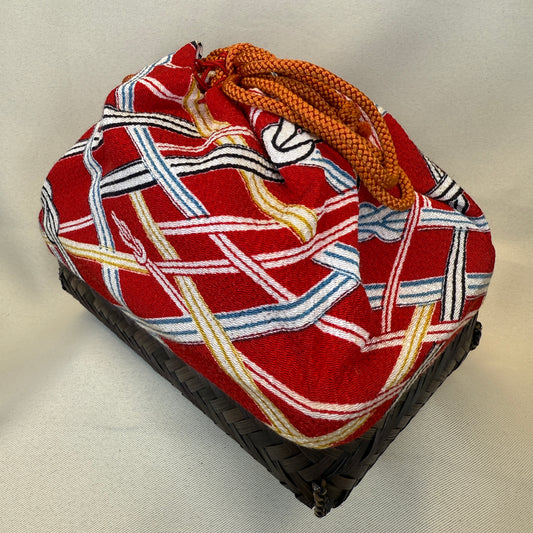 "Festive Ribbons" Japanese Kinchaku Basket Bag