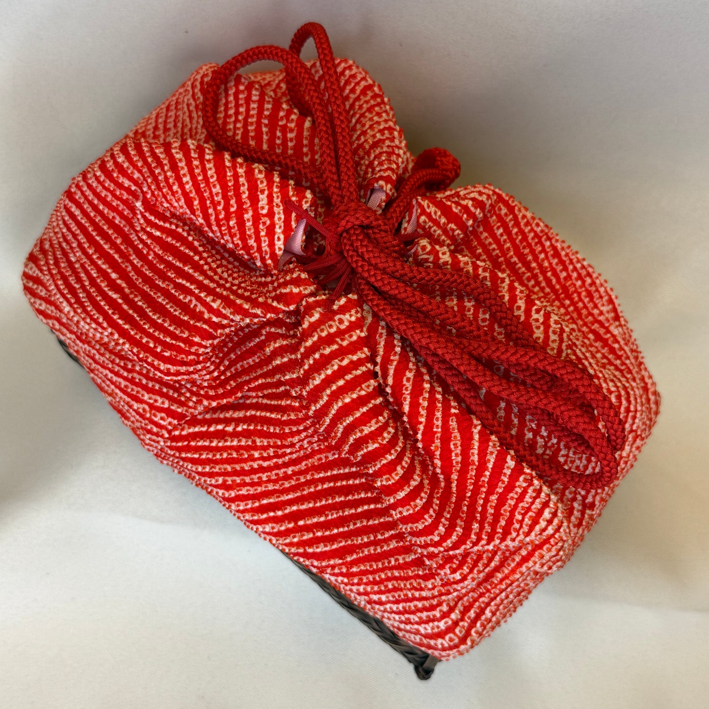 "Crimson Swirl" Japanese Kinchaku Basket Bag