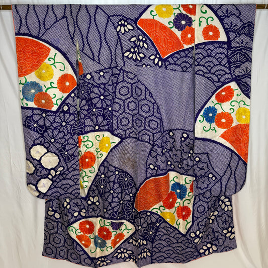 "Royal Fans" Vintage Furisode Kimono
