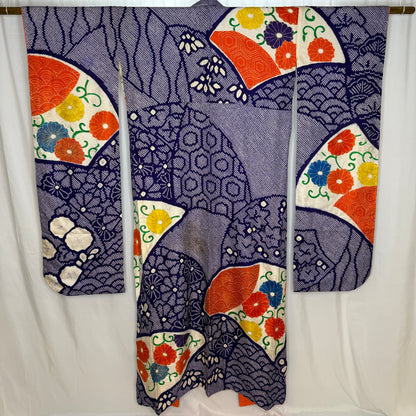 "Royal Fans" Vintage Furisode Kimono