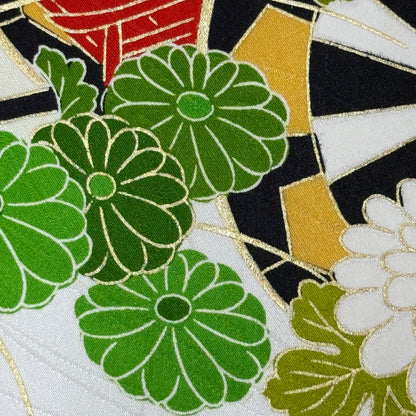 "Flowered Carts" Vintage Furisode Kimono