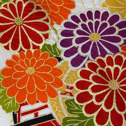 "Flowered Carts" Vintage Furisode Kimono