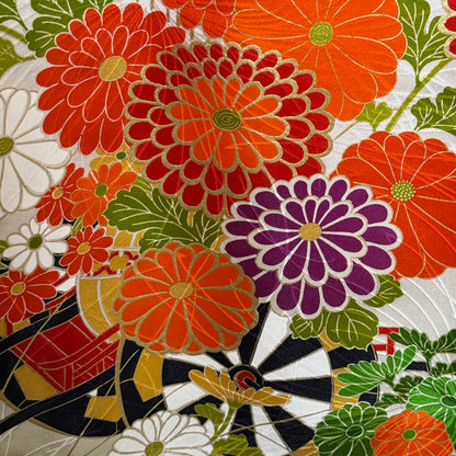 "Flowered Carts" Vintage Furisode Kimono