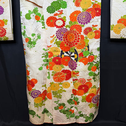 "Flowered Carts" Vintage Furisode Kimono