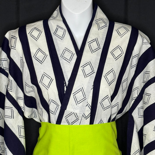 "Indigo Lattice" Vintage Japanese Yukata