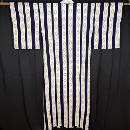 "Indigo Lattice" Vintage Japanese Yukata