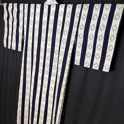 "Indigo Lattice" Vintage Japanese Yukata