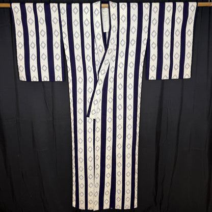 "Indigo Lattice" Vintage Japanese Yukata