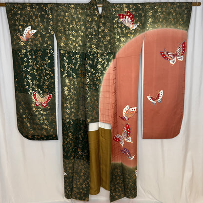 "Golden Flutter" Vintage Furisode Kimono