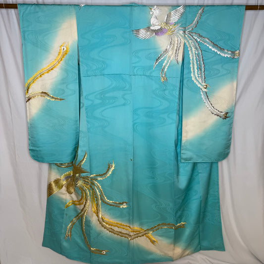 "Phoenix Lagoon" Vintage Furisode Kimono