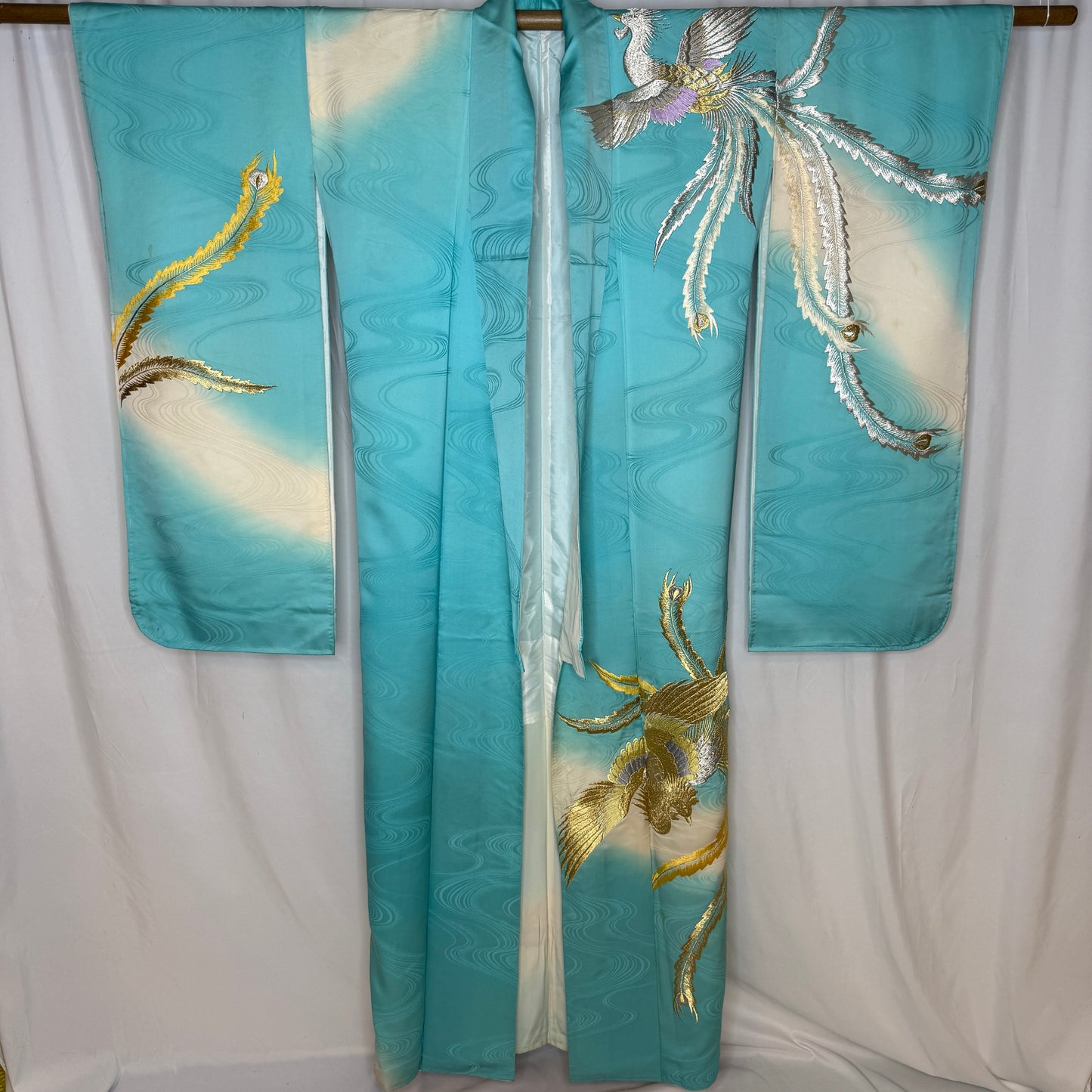 "Phoenix Lagoon" Vintage Furisode Kimono