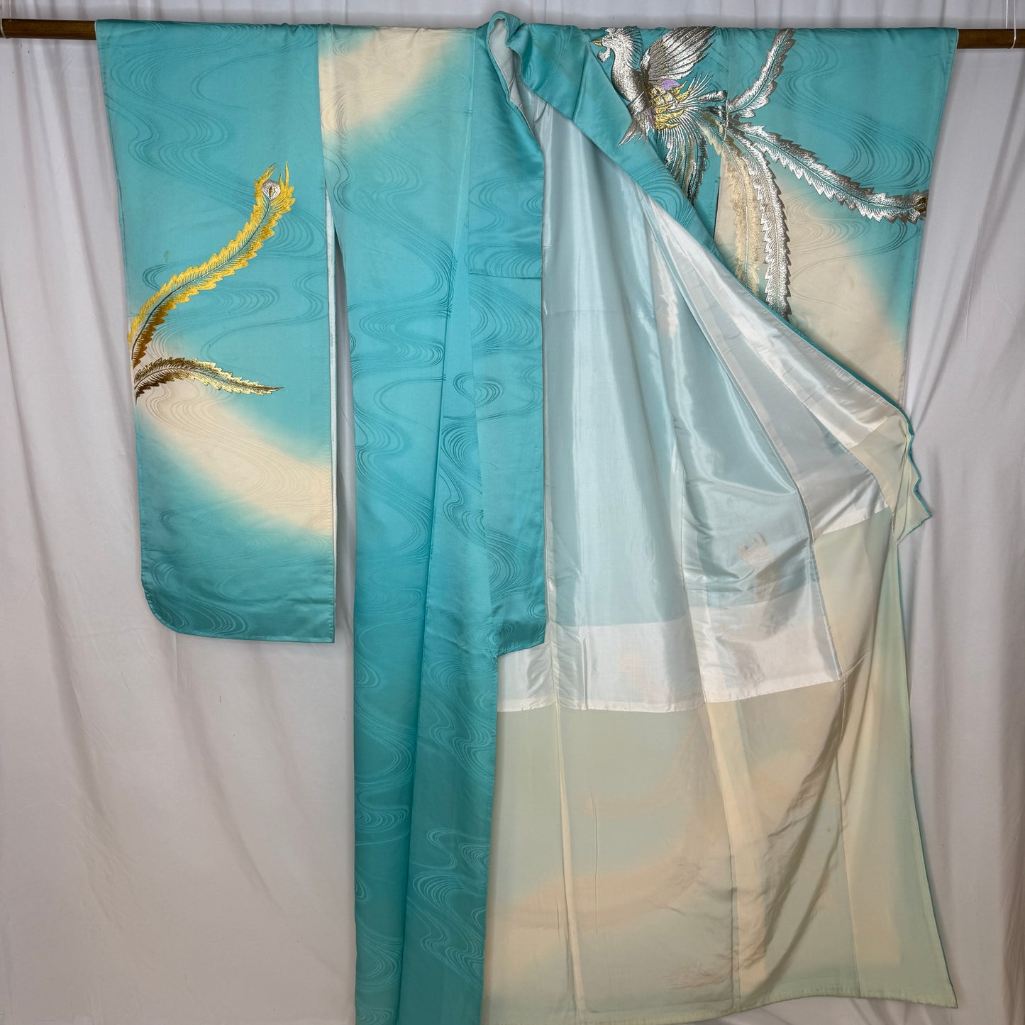 "Phoenix Lagoon" Vintage Furisode Kimono