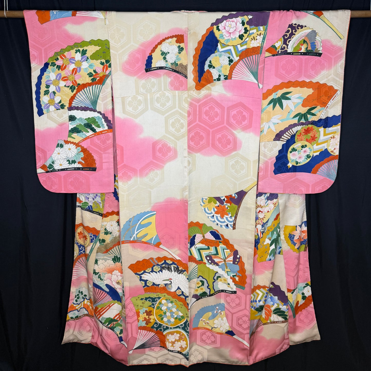"Garden Fans" Vintage Furisode Kimono