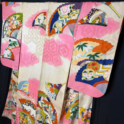 "Garden Fans" Vintage Furisode Kimono