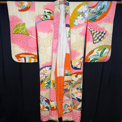 "Garden Fans" Vintage Furisode Kimono