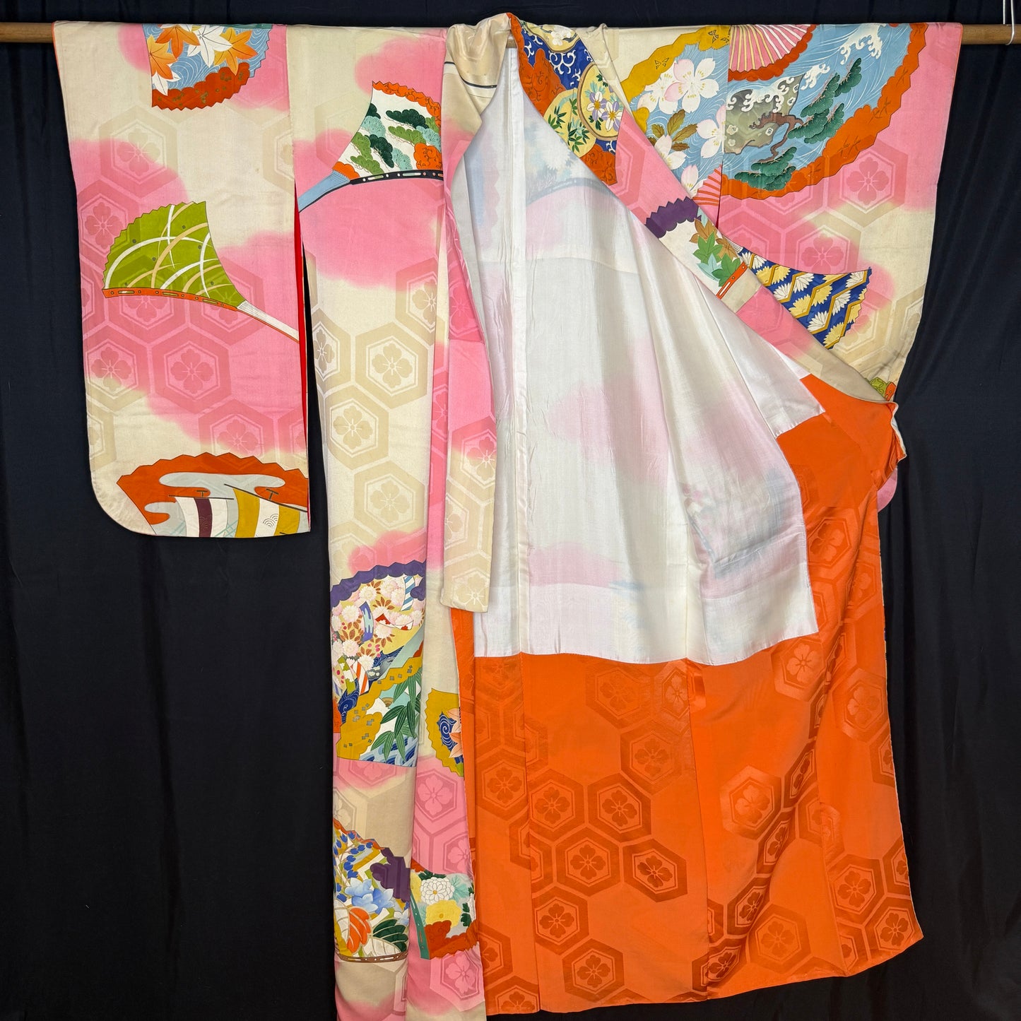"Garden Fans" Vintage Furisode Kimono