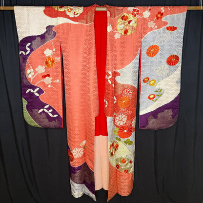 "Mums, Plum, Paulownia" Vintage Furisode Kimono