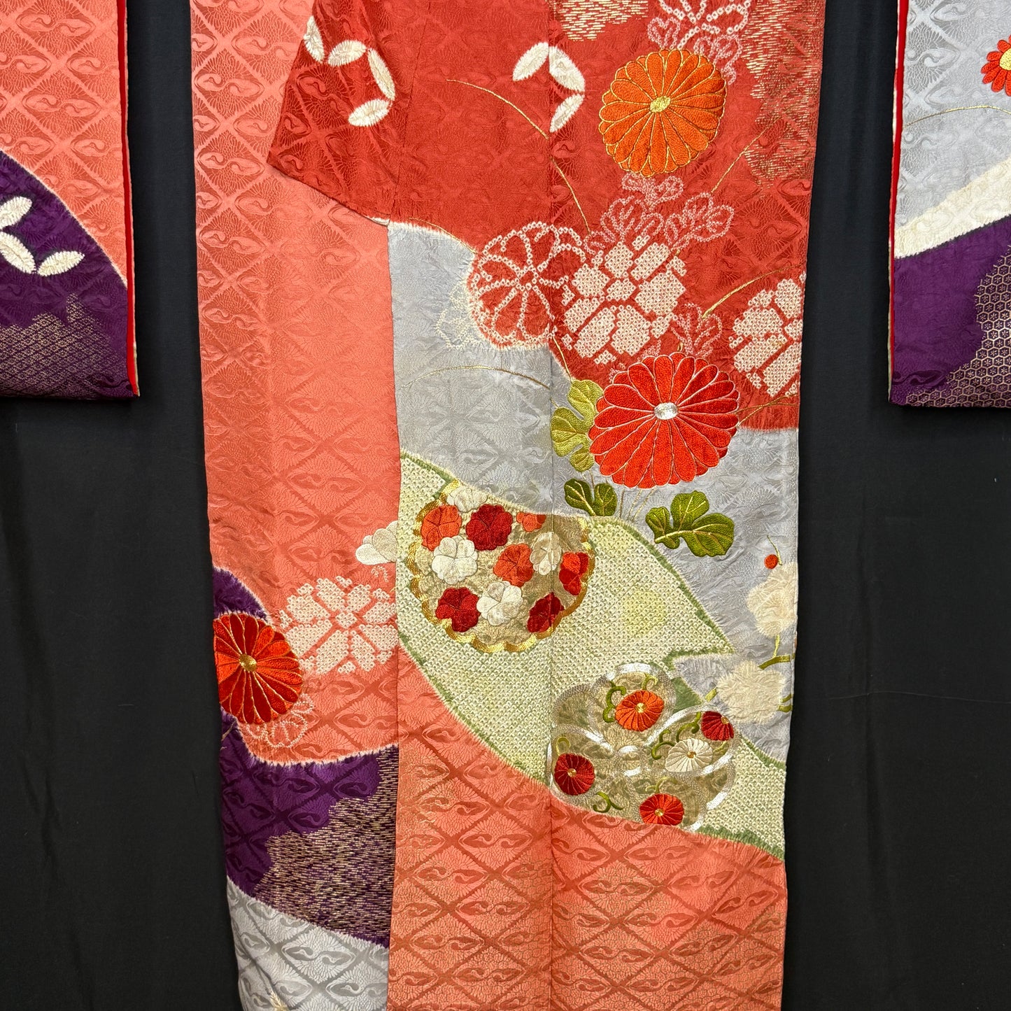 "Mums, Plum, Paulownia" Vintage Furisode Kimono