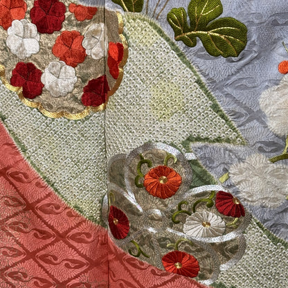"Mums, Plum, Paulownia" Vintage Furisode Kimono