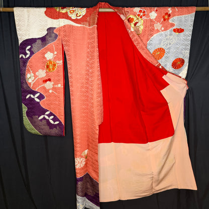 "Mums, Plum, Paulownia" Vintage Furisode Kimono