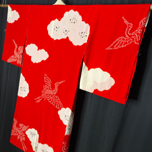 "Cranes in the Clouds" Vintage Juban Underkimono