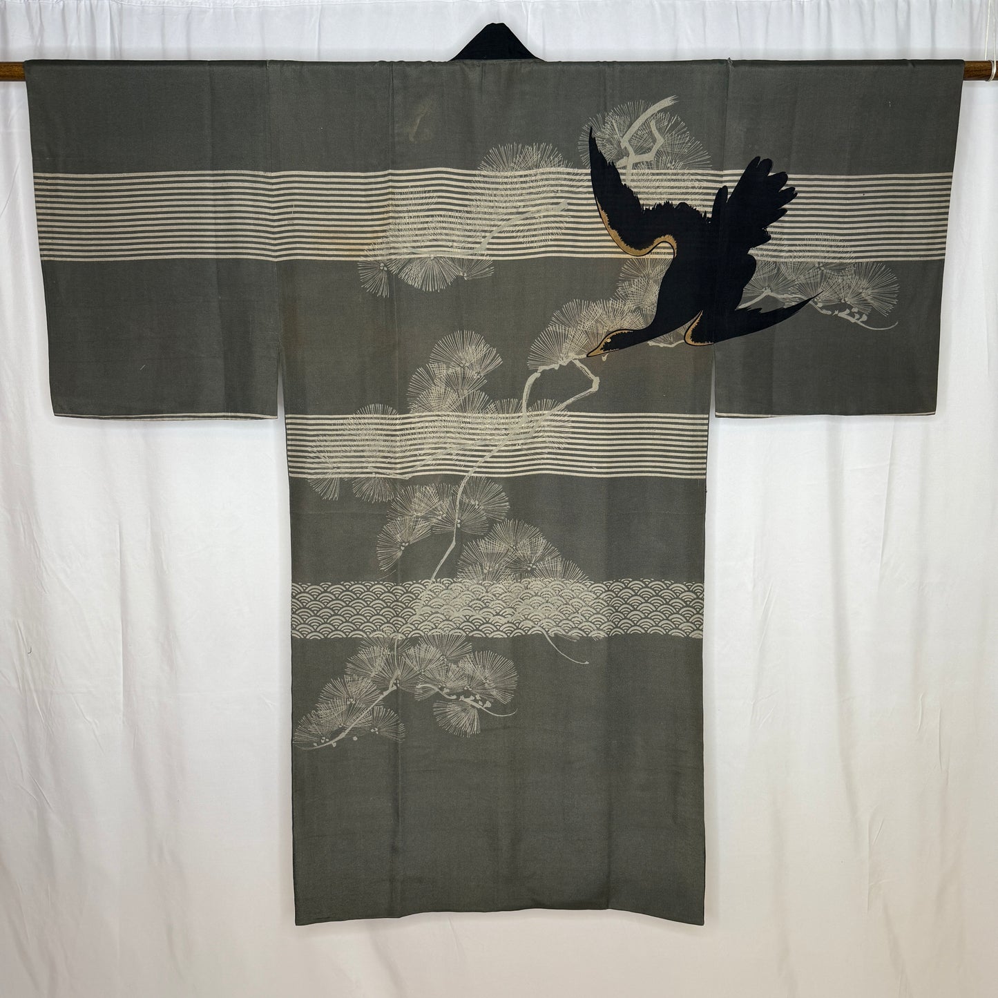 "Black Cormorant" Man's Juban Underkimono