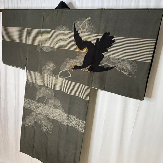 "Black Cormorant" Man's Juban Underkimono
