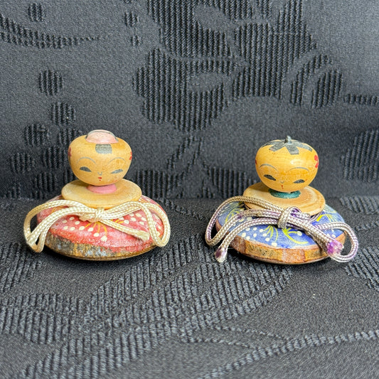 "Spinning Sweethearts" Vintage Kokeshi Doll Pair