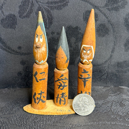 "Three Wise Guardians" Vintage Kokeshi Doll