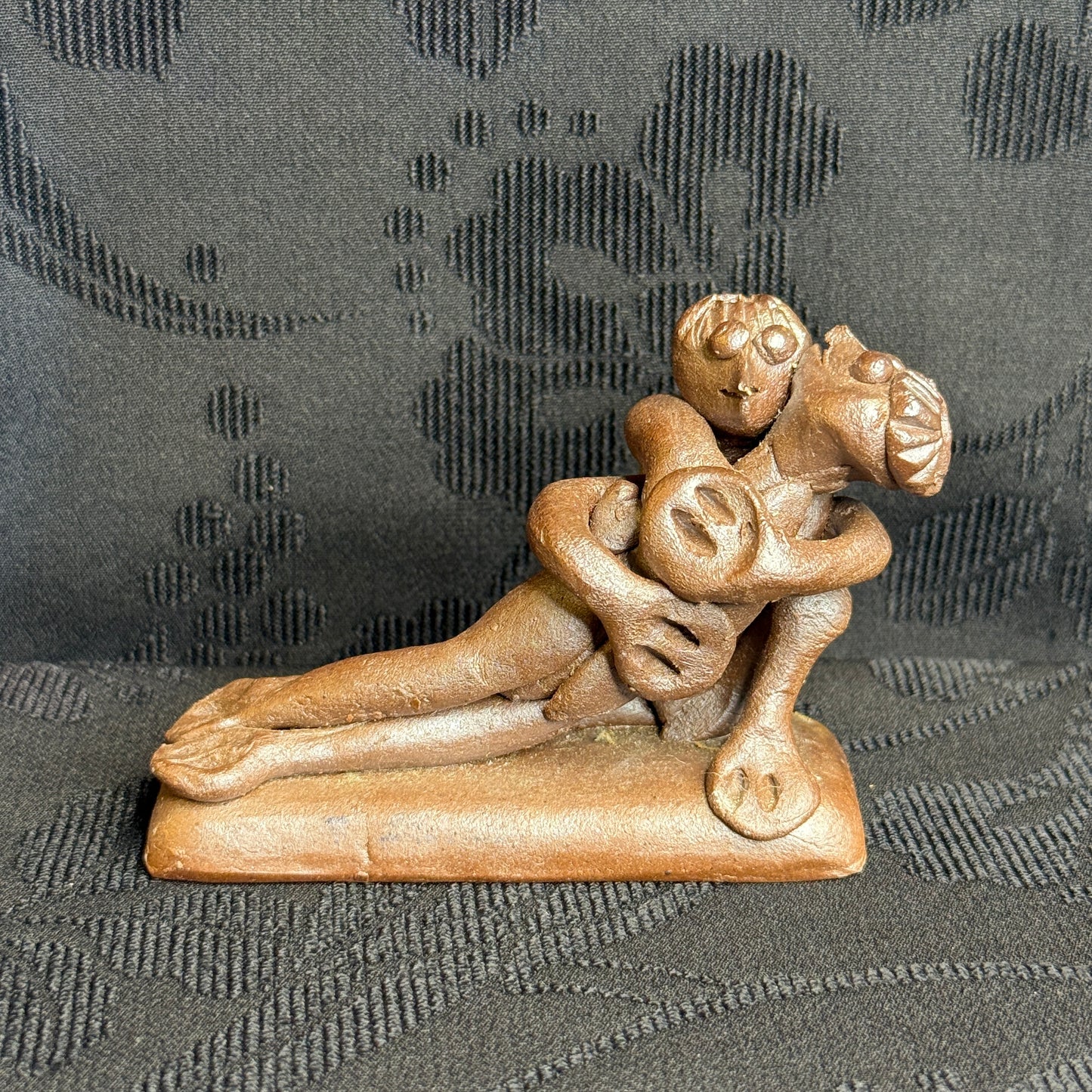 "Embracing Kappa" Vintage Clay Sculpture