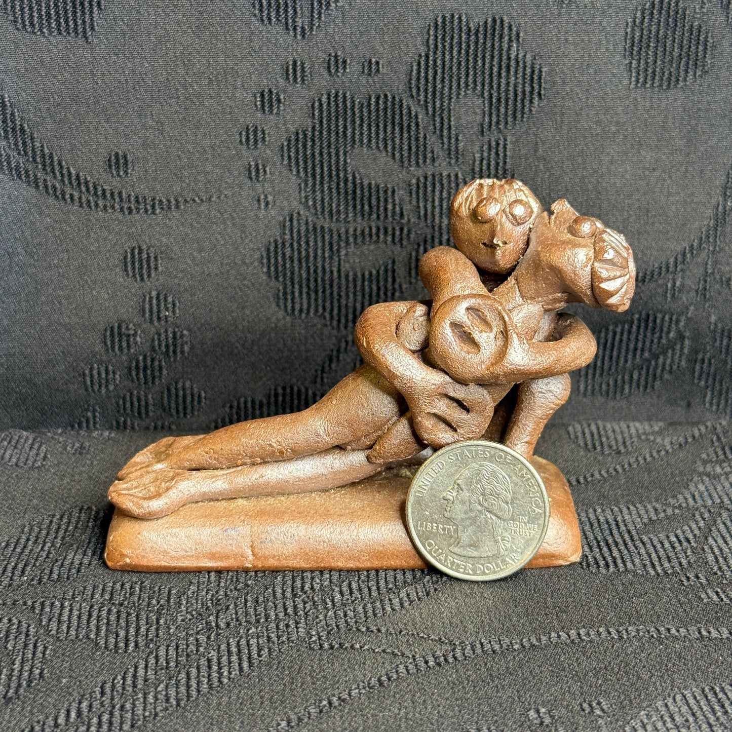 "Embracing Kappa" Vintage Clay Sculpture