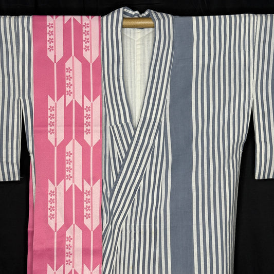 "Gray Stripes" Vintage Japanese Yukata